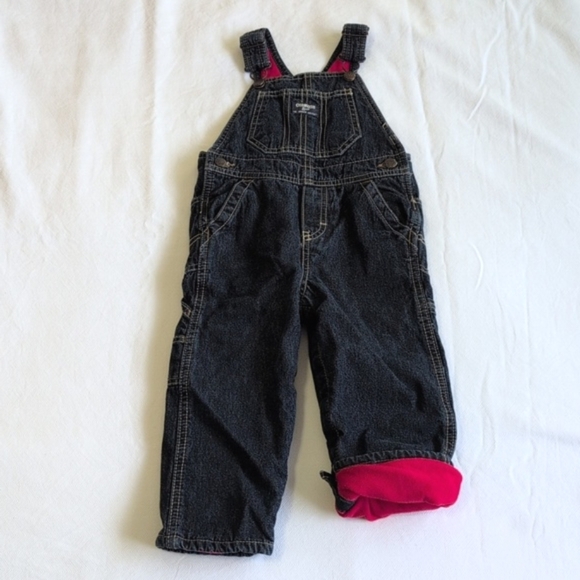 oshkosh b'gosh vestbak fleece lined dark wash denim overalls 24 months baby boy - Picture 2 of 11